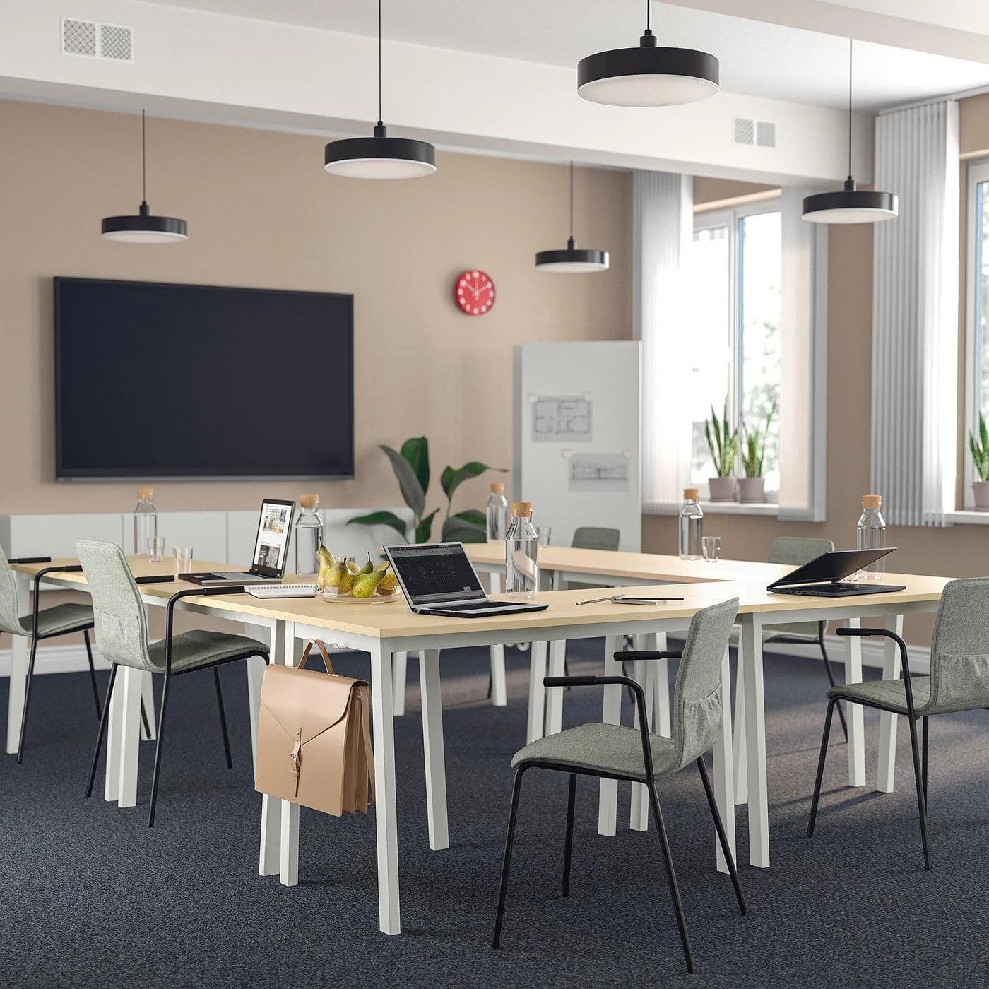 IKEA MITTZON Konferenztisch Weiß Birkenfurnier