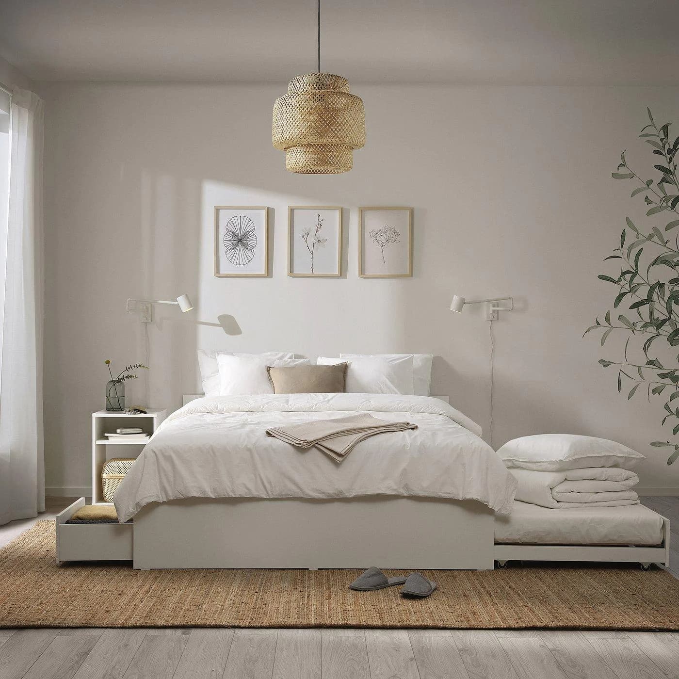 IKEA VIHALS Bettgestell mit 2 Bettkästen und Unterbett Weiß