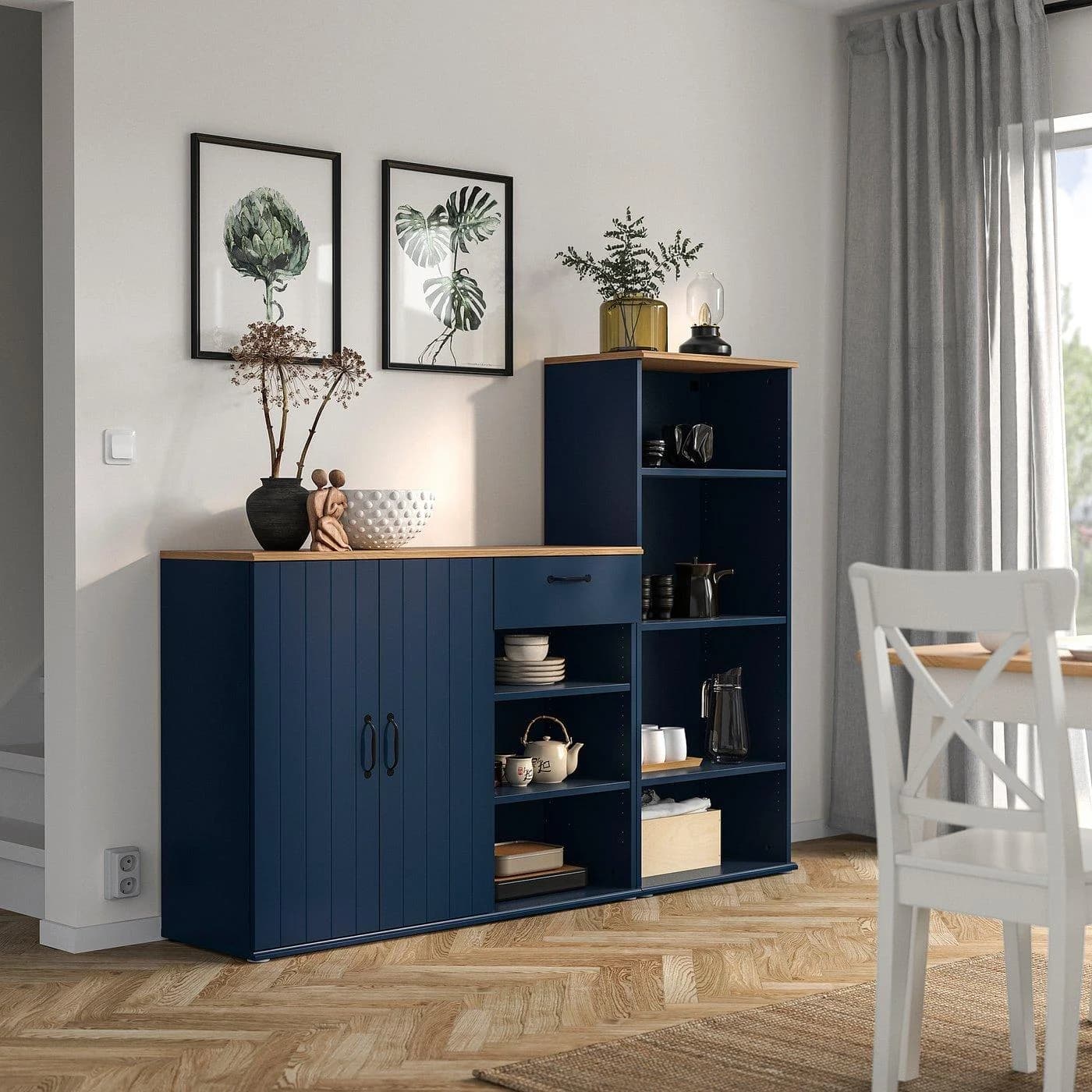 IKEA SKRUVBY Aufbewahrungskombi Dunkelblau/Eichendekor