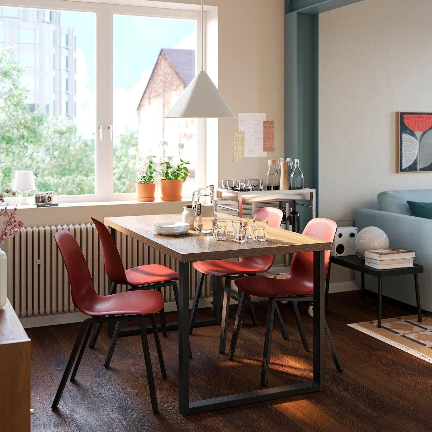 IKEA SKÅLSTA Stuhl Kunststoff Rot/Grau Metall