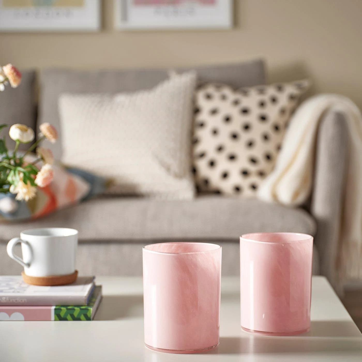 IKEA VINDSTILLA Kerzen-/Teelichthalter Rosa Glas