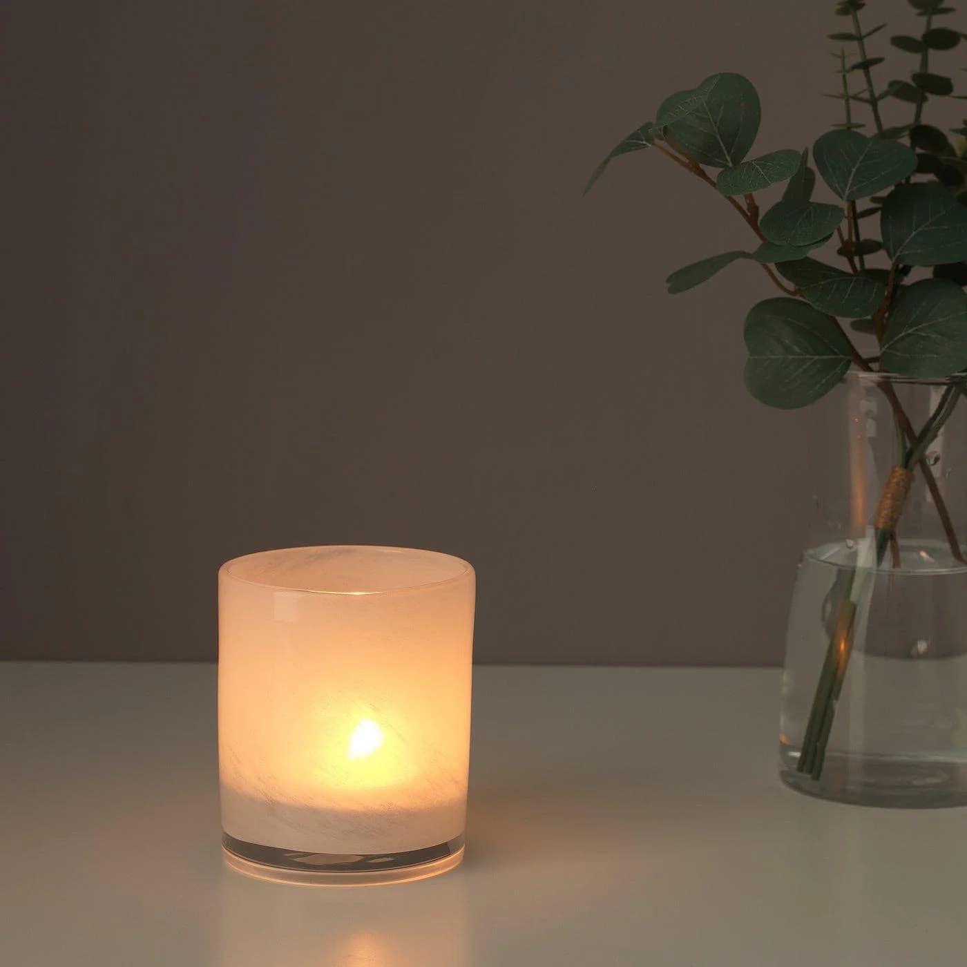 IKEA VINDSTILLA Kerzen-/Teelichthalter Weiß Glas
