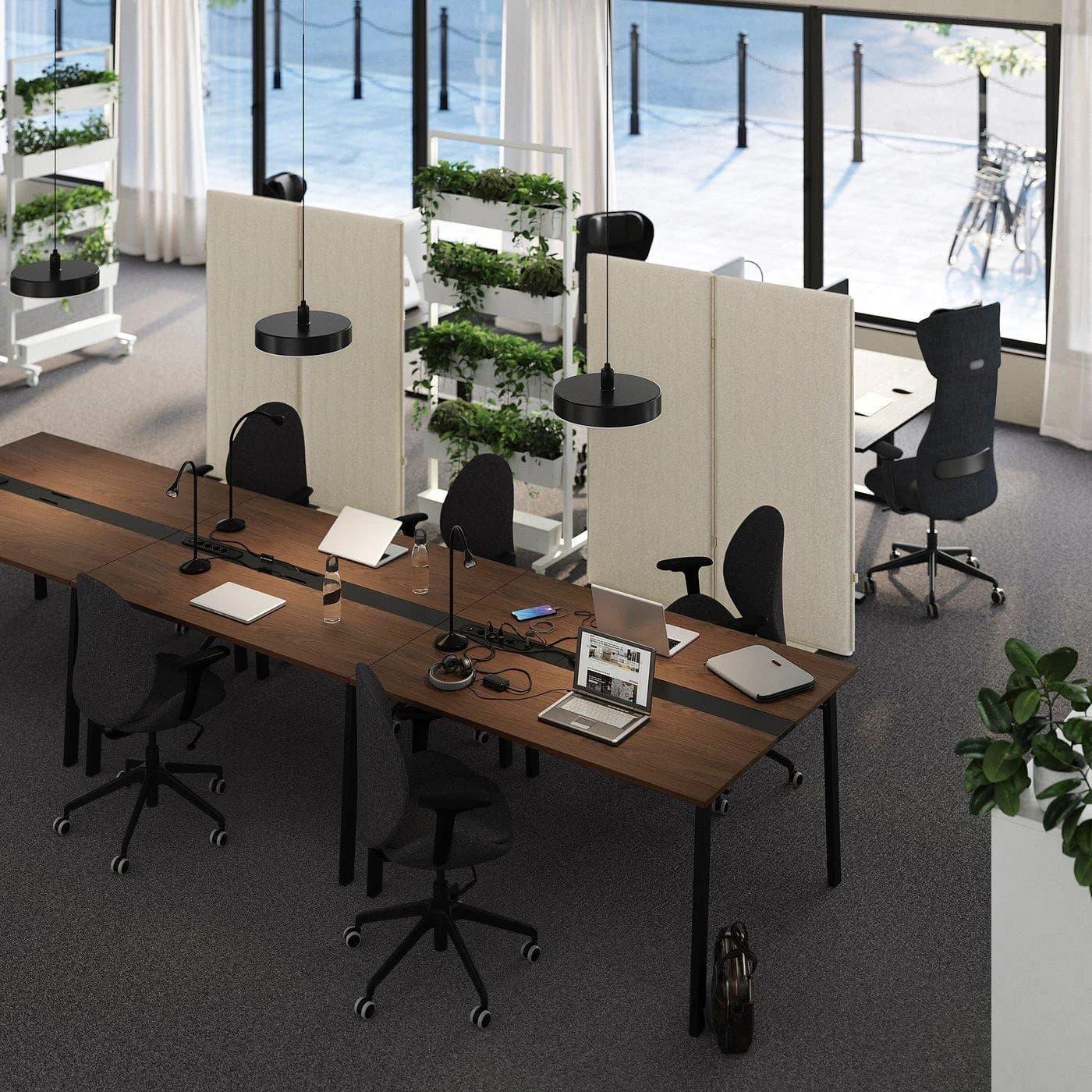 IKEA MITTZON Konferenztisch Schwarz Nussbaumfurnier