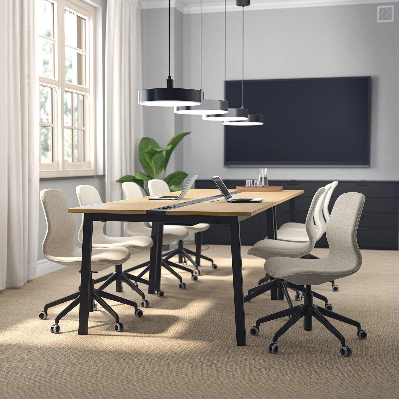 IKEA MITTZON Konferenztisch Schwarz Eichenfurnier