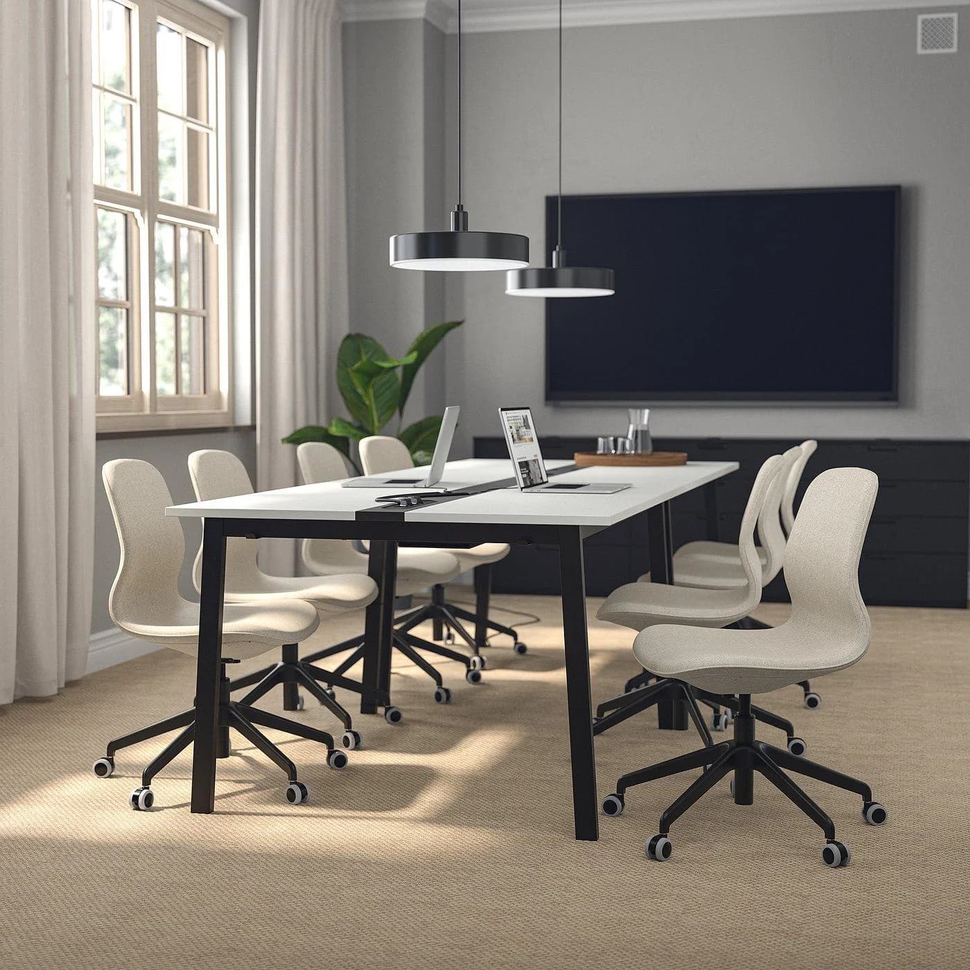 IKEA MITTZON Konferenztisch Schwarz/Weiß mit Kabelmanagement