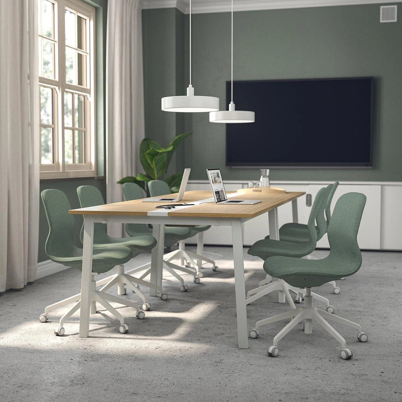 IKEA MITTZON Konferenztisch Weiß Eichenfurnier