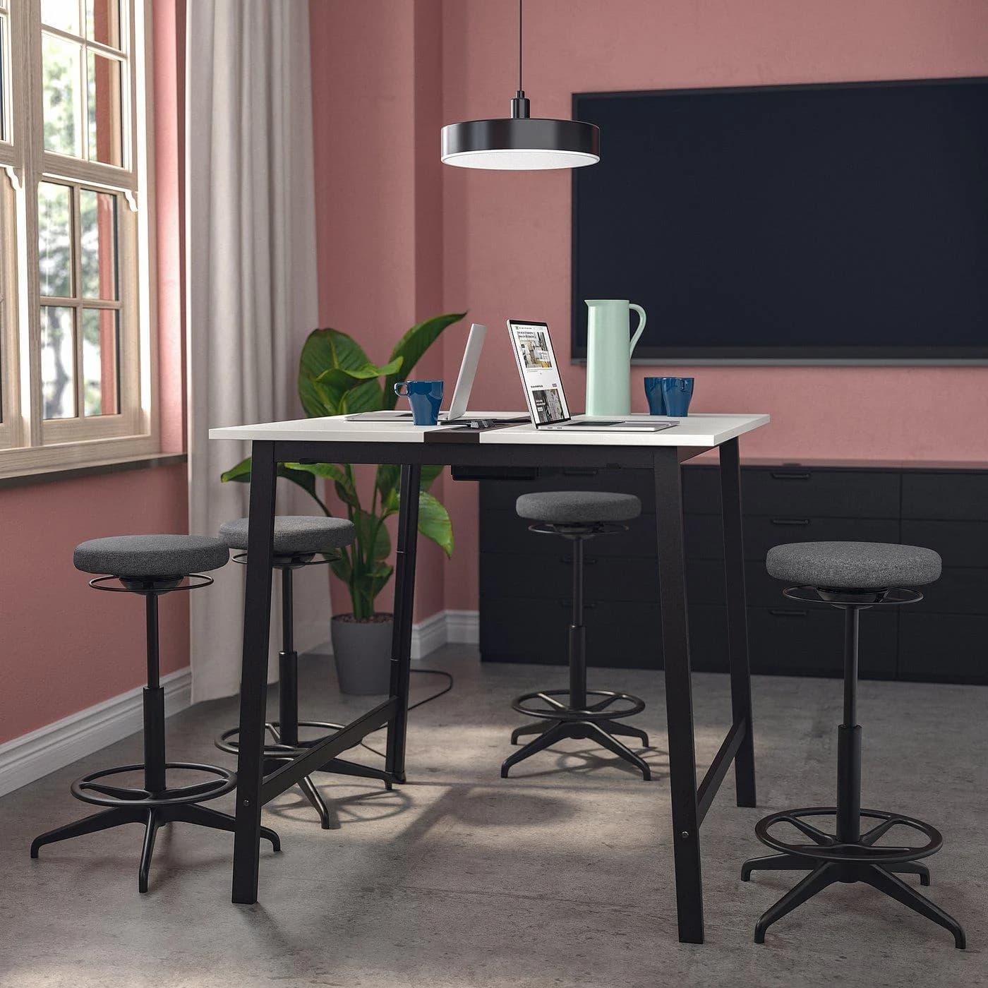 IKEA MITTZON Konferenztisch Schwarz/Weiß mit Kabelmanagement
