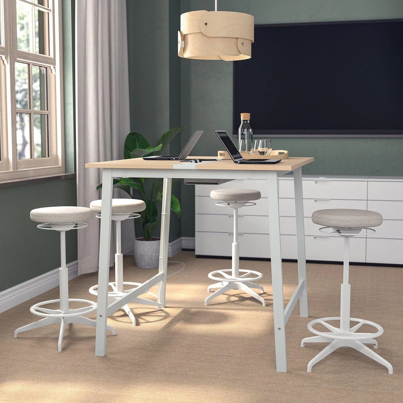 IKEA MITTZON Konferenztisch Weiß Birkenfurnier