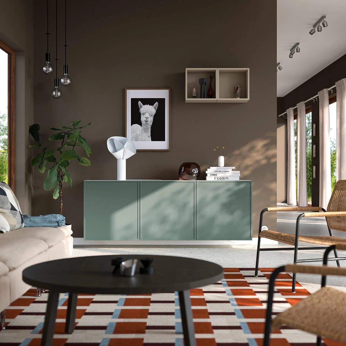IKEA BESTÅ Schrankkombination für Wandmontage Weiß/Dunkelgrün
