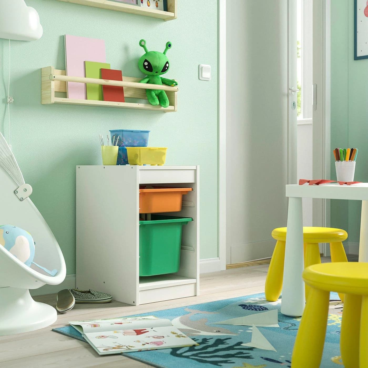 IKEA TROFAST Aufbewahrung mit Boxen Weiß Hellorange Grün