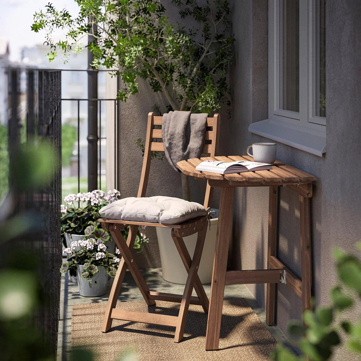 IKEA ASKHOLMEN Wandtisch mit Klappstuhl Dunkelbraun