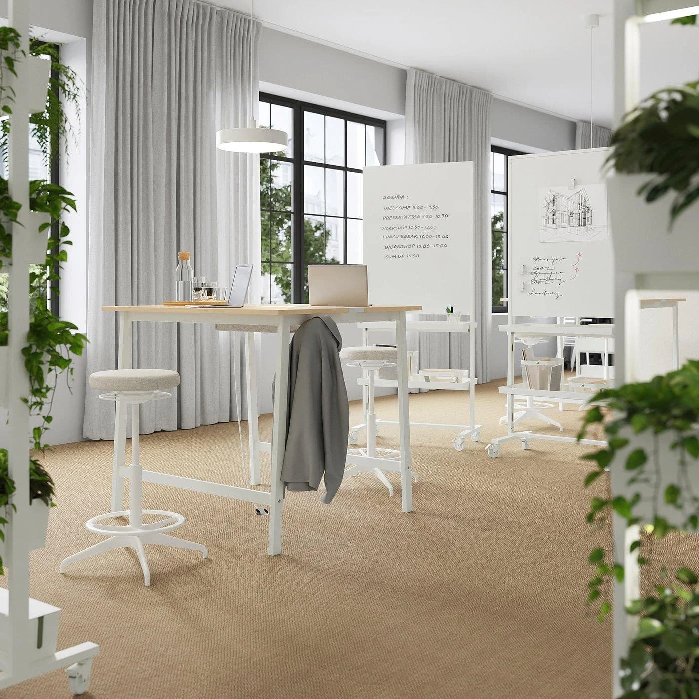 IKEA MITTZON Konferenztisch Weiß Birkenfurnier