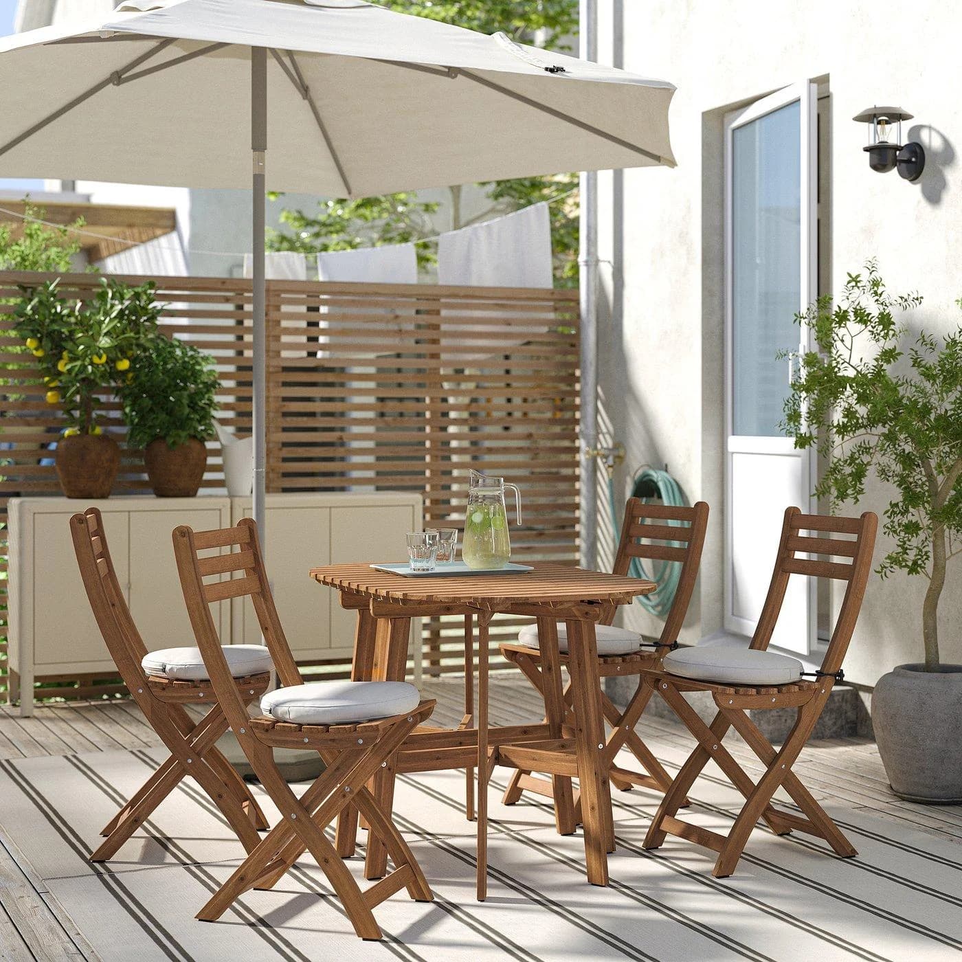 IKEA ASKHOLMEN Klapptisch + 4 Klappstühle Akazienholz Beige/Dunkelbraun