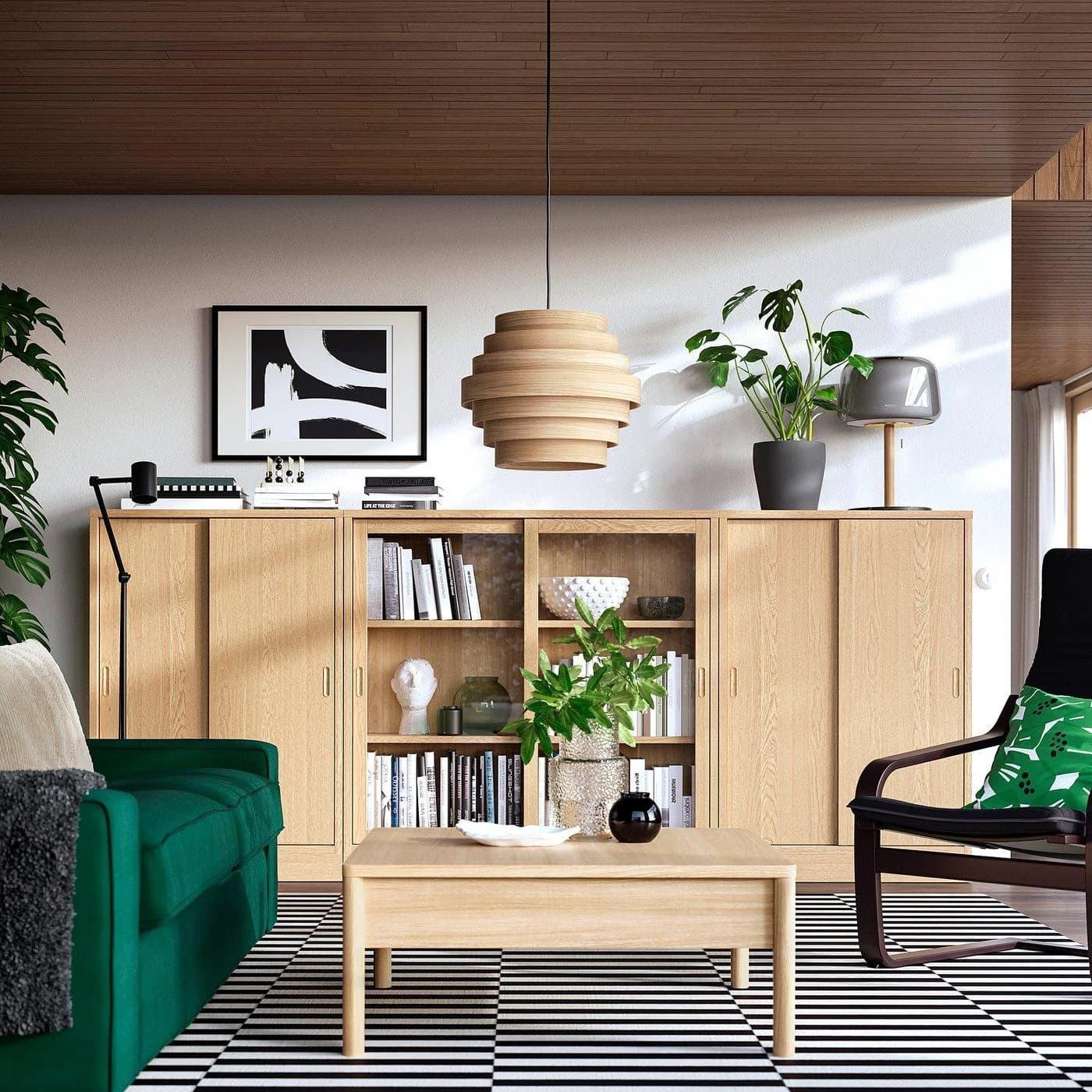 IKEA TONSTAD Sideboard mit Schiebetüren Eichenfurnier Glas