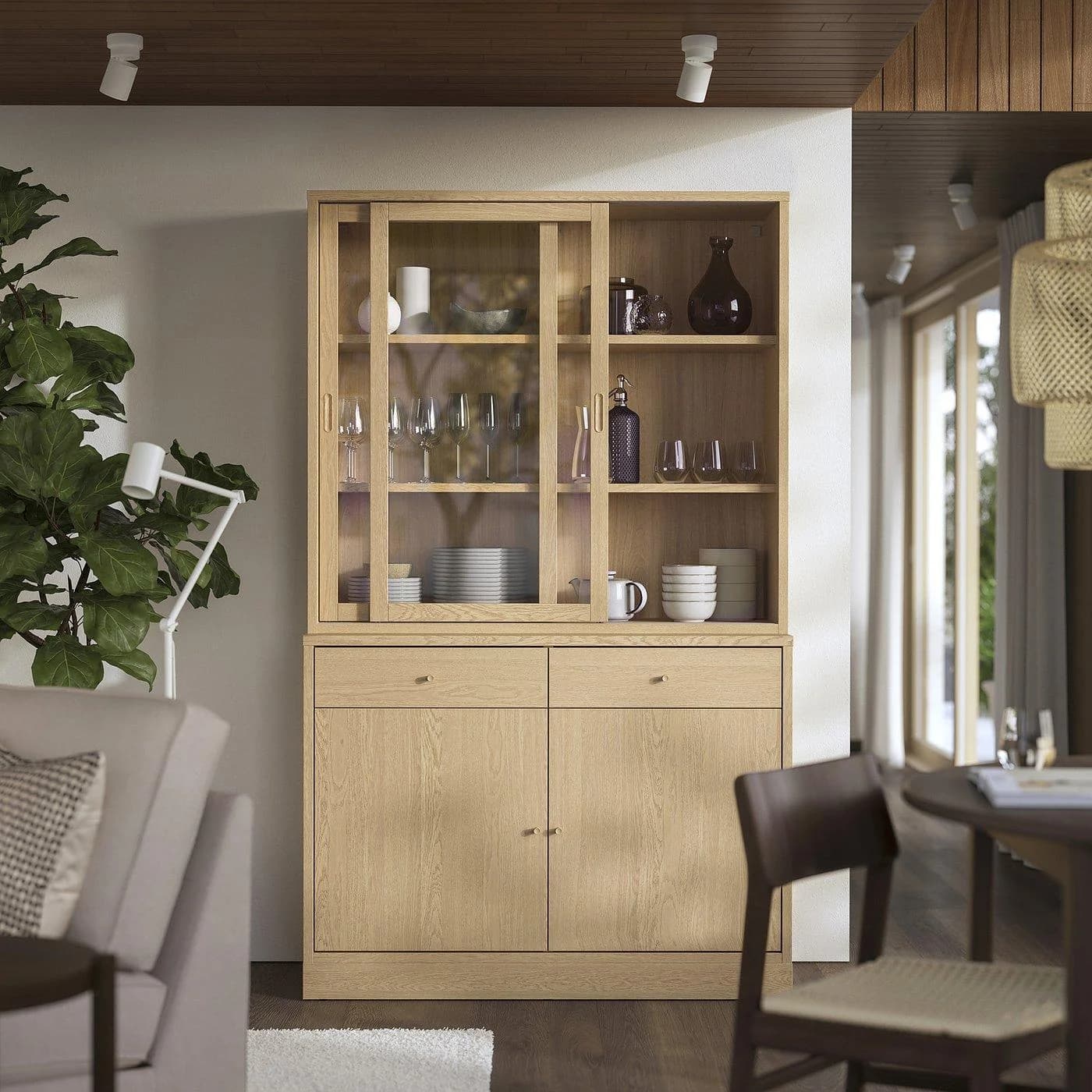 IKEA TONSTAD Aufbewahrung mit Glasschiebetüren Eichenfurnier