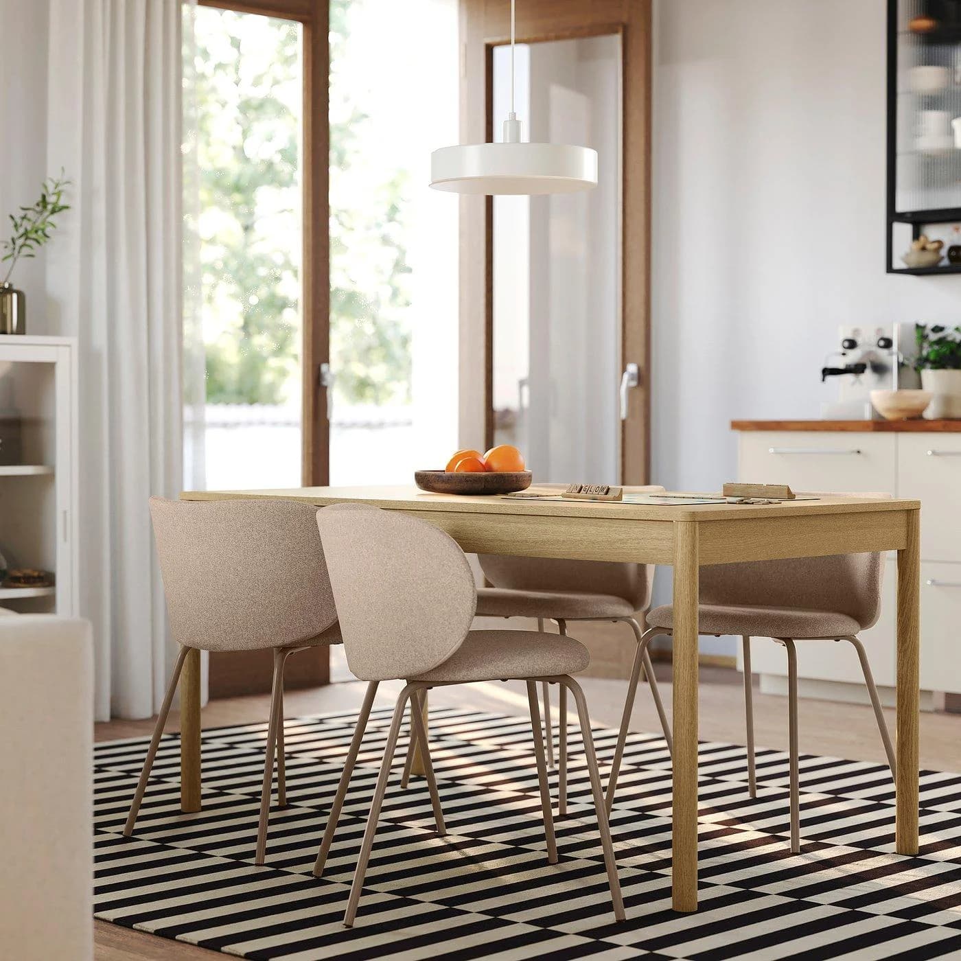 IKEA TONSTAD / KRYLBO Tisch und 4 Stühle Eichenfurnier dunkelbeige