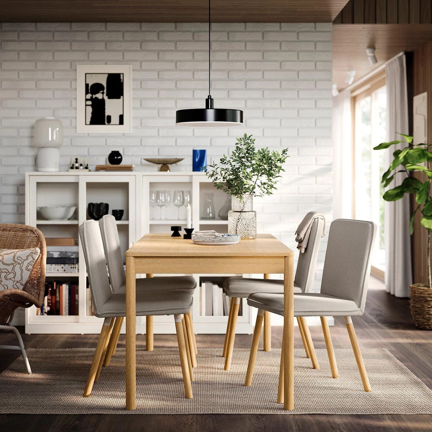IKEA TONSTAD Esstisch mit 4 Stühlen Eichenfurnier hellbeige