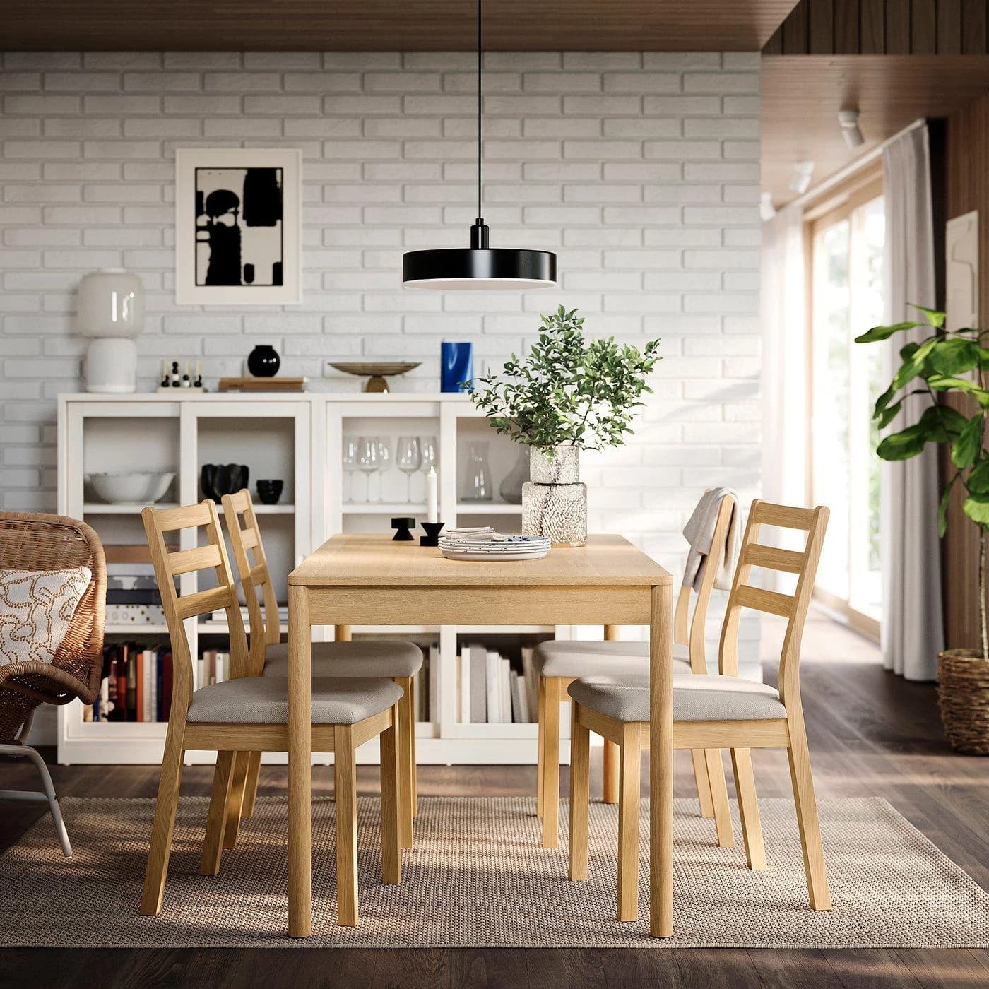 IKEA TONSTAD Esstisch mit 4 Stühlen Eichenfurnier hellbeige