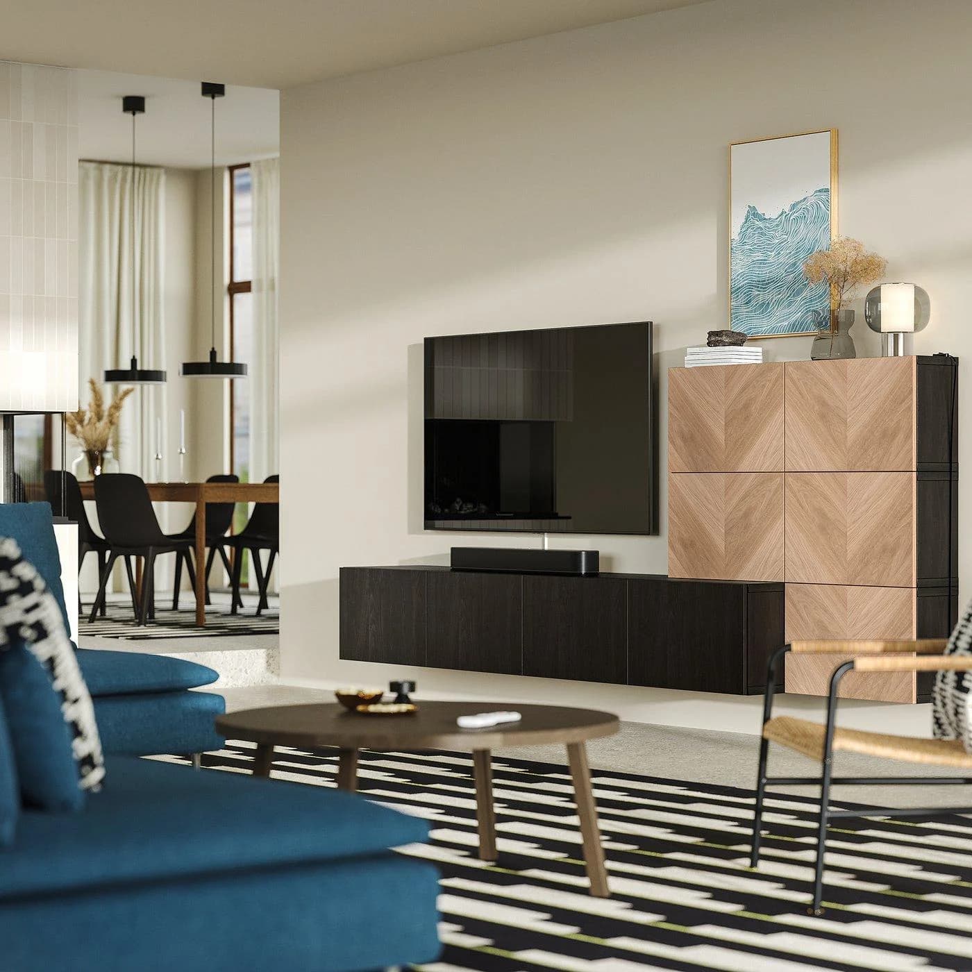 IKEA BESTÅ Mediaaufbewahrungskombination Wandmontage Braun/Schwarz