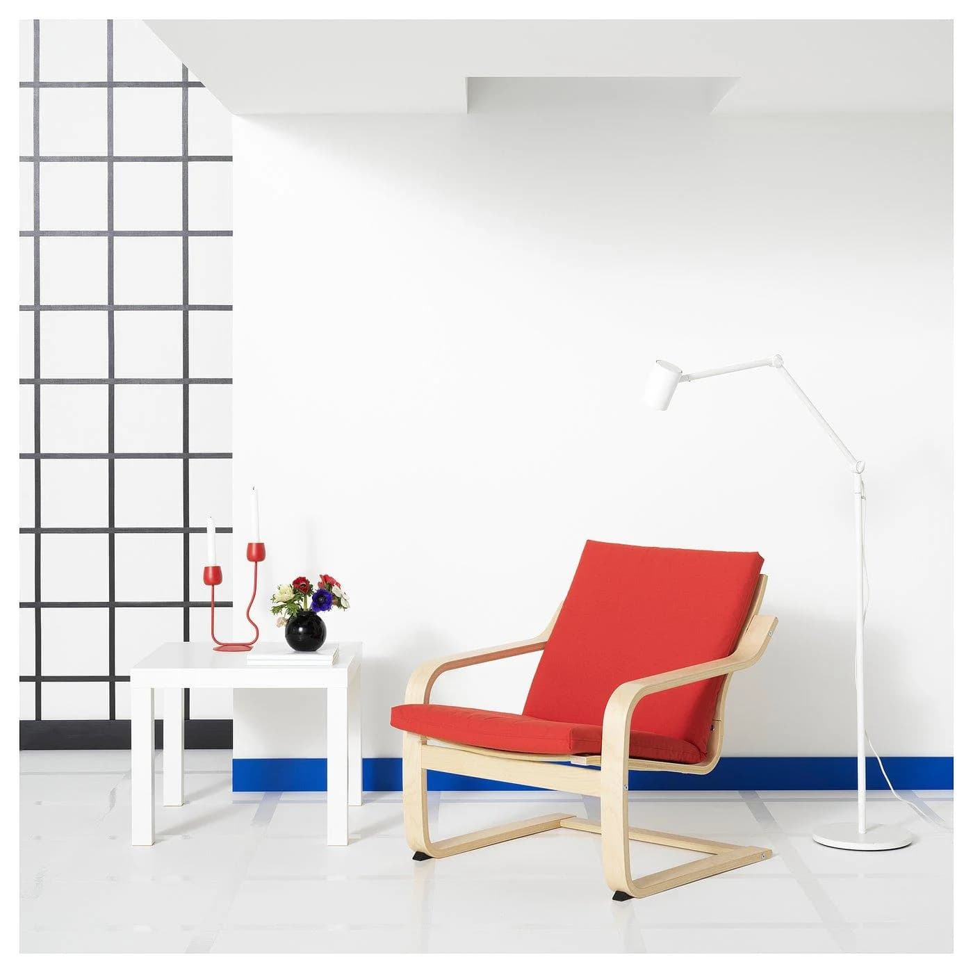 IKEA POÄNG Sessel mit niedriger Lehne Beige/Rot Wippfunktion