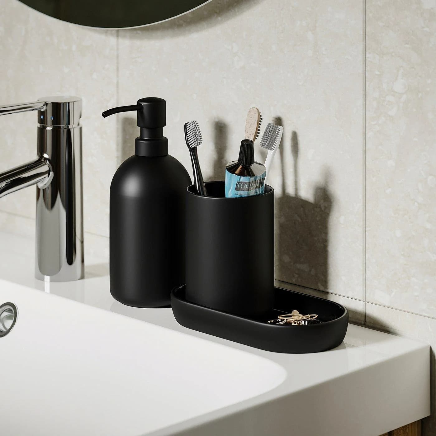 IKEA GANSJÖN Badezimmer-Set 3-tlg. Schwarz Mattes Glas