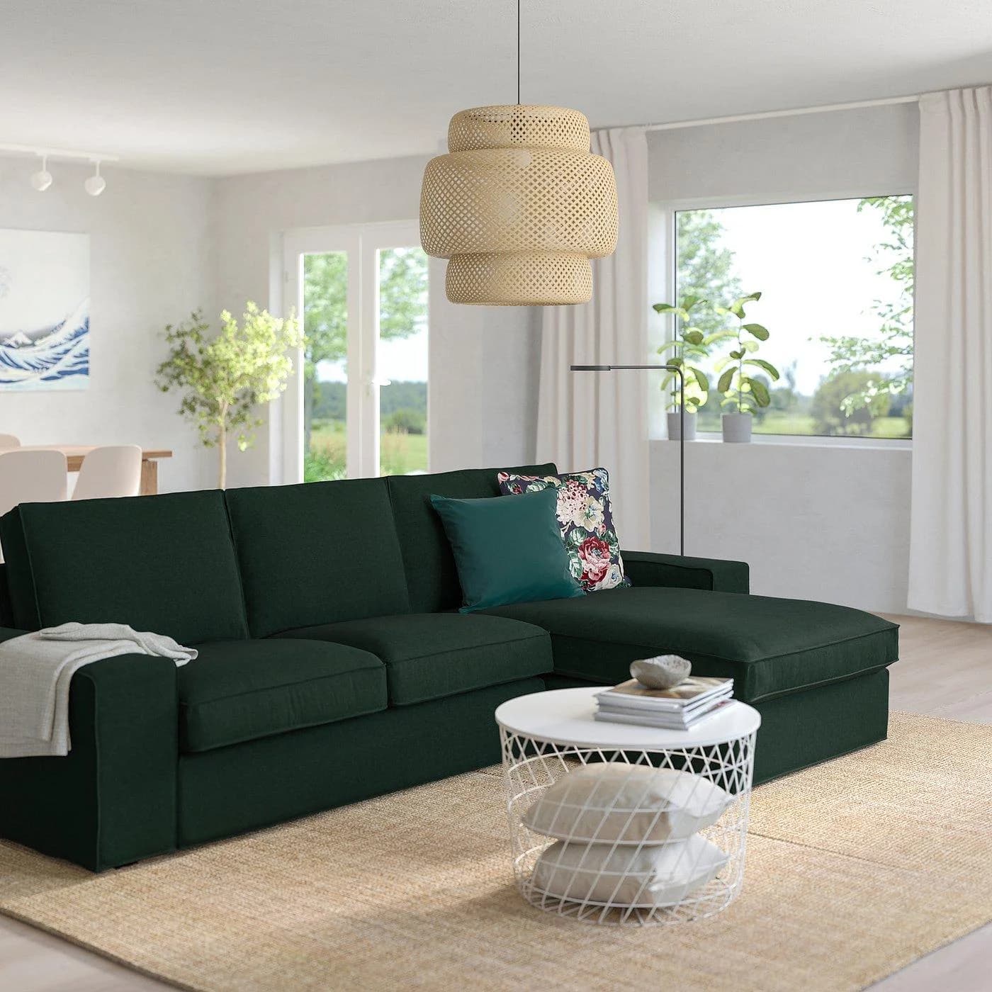 IKEA KIVIK 3er-Sofa mit Récamiere Dunkelgrün