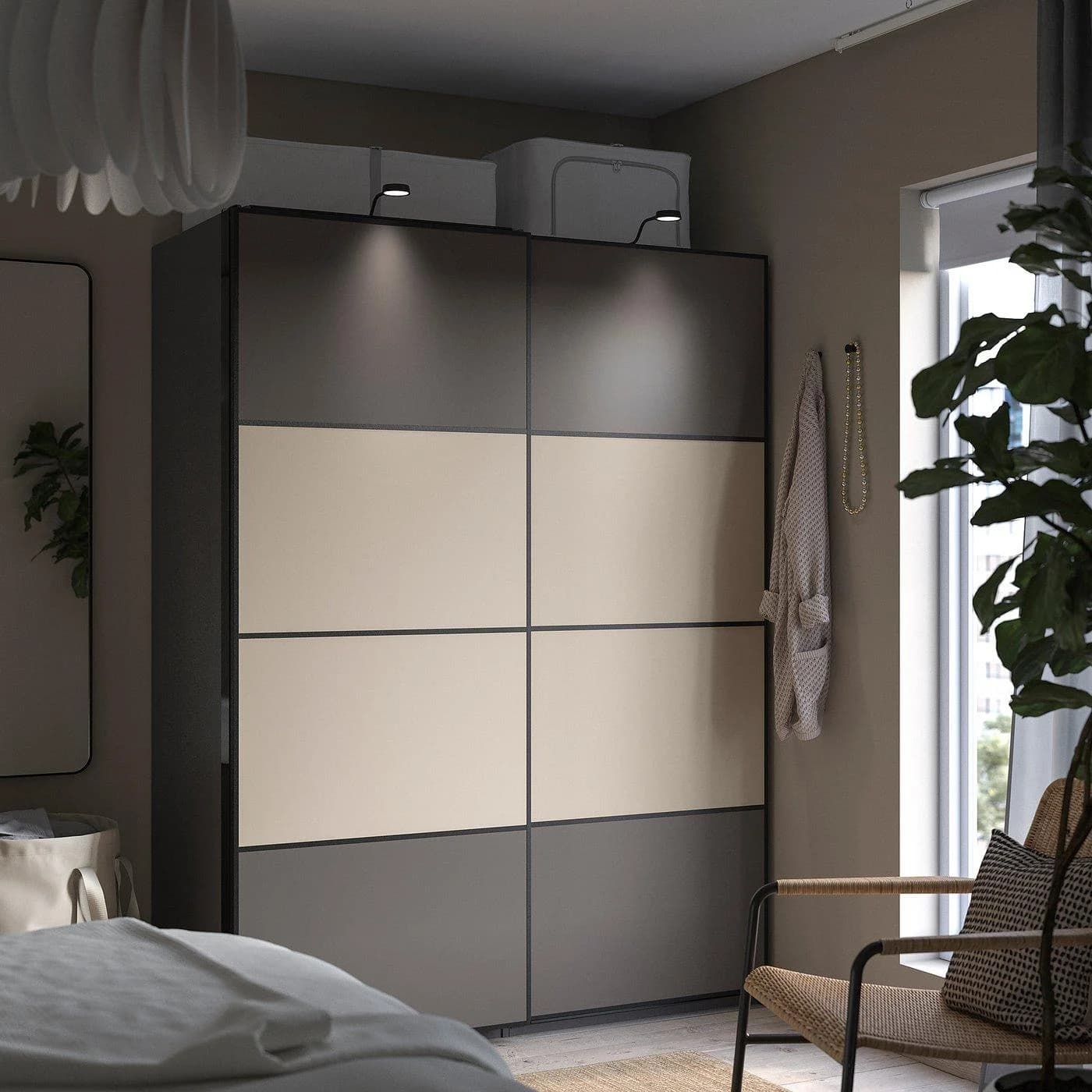IKEA MEHAMN 4 Paneele f Schiebetürrahmen Grau/Beige