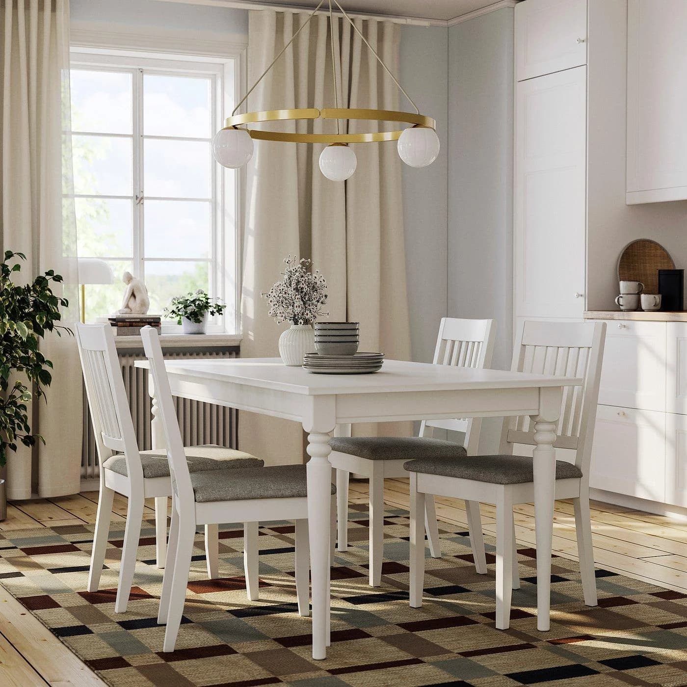 IKEA ROSENTORP / NÄSINGE Esstisch mit 4 Stühlen Beige/Weiß Grau