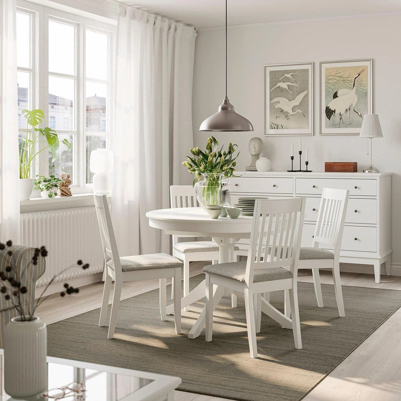 IKEA ROSENTORP / NÄSINGE Esstisch mit 4 Stühlen Beige/Weiß