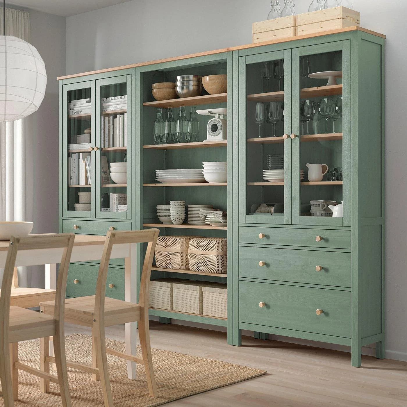 IKEA HEMNES Aufbewkombination mit Türen und Schubladen Graugrün