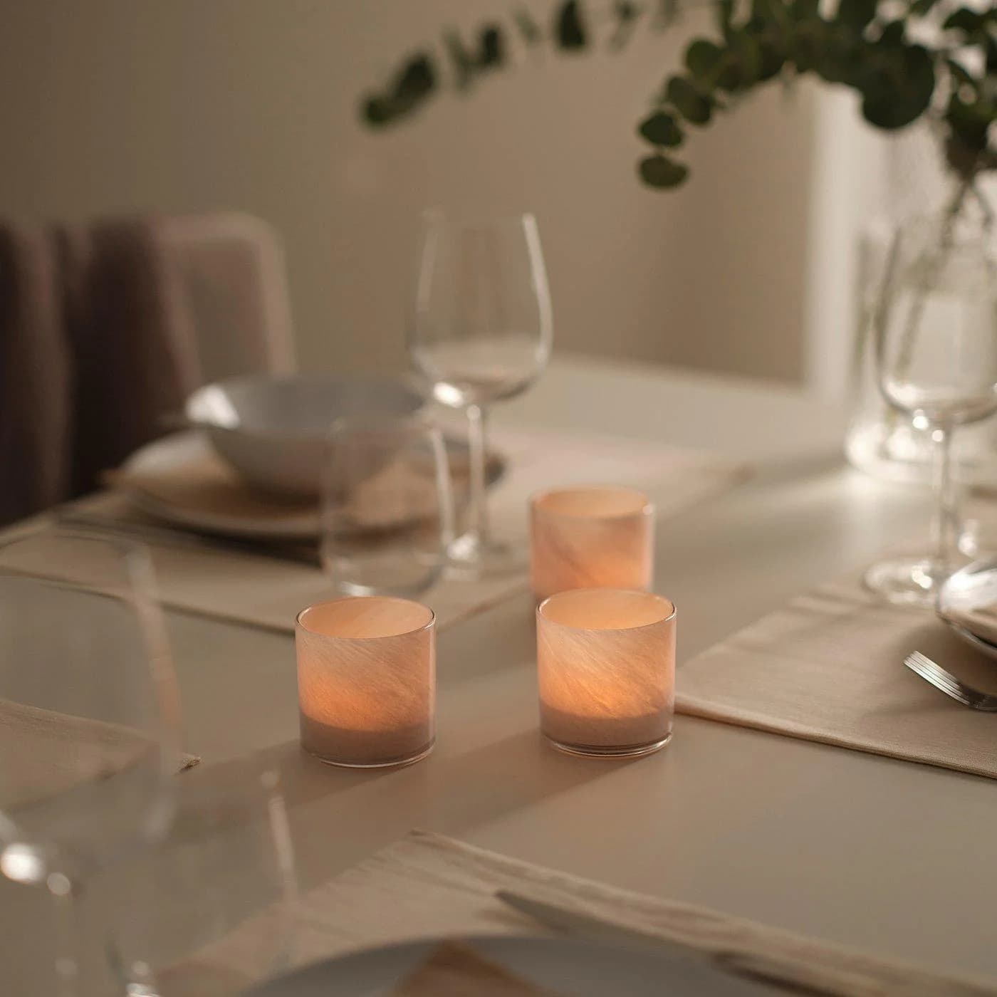 IKEA VINDSTILLA Teelichthalter Beige Mundgeblasen