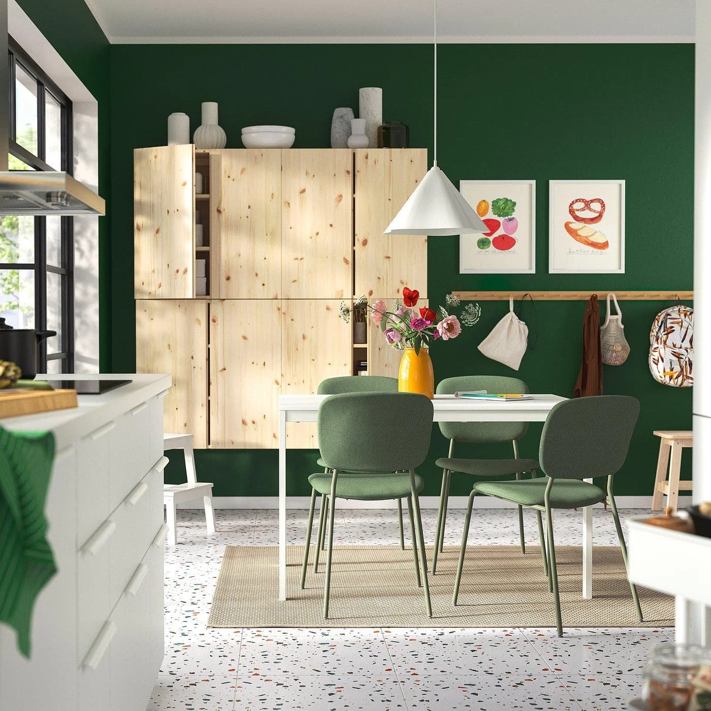 IKEA VIHALS Esstisch mit 4 Stühlen Grün/Weiß