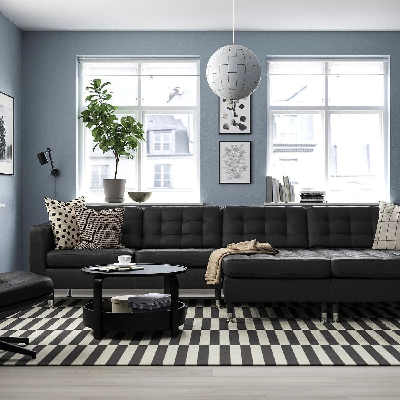 IKEA LANDSKRONA 4er-Sofa mit Récamier Schwarz Grau Metall
