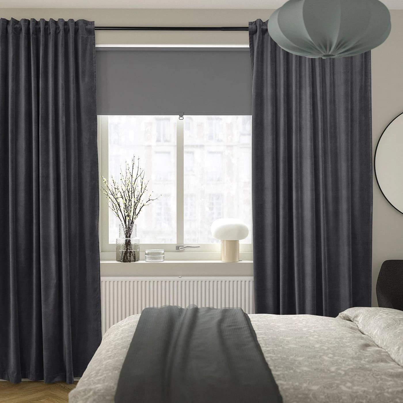 IKEA SANELA 2 Gardinenschals Dunkelgrau Baumwollsamt