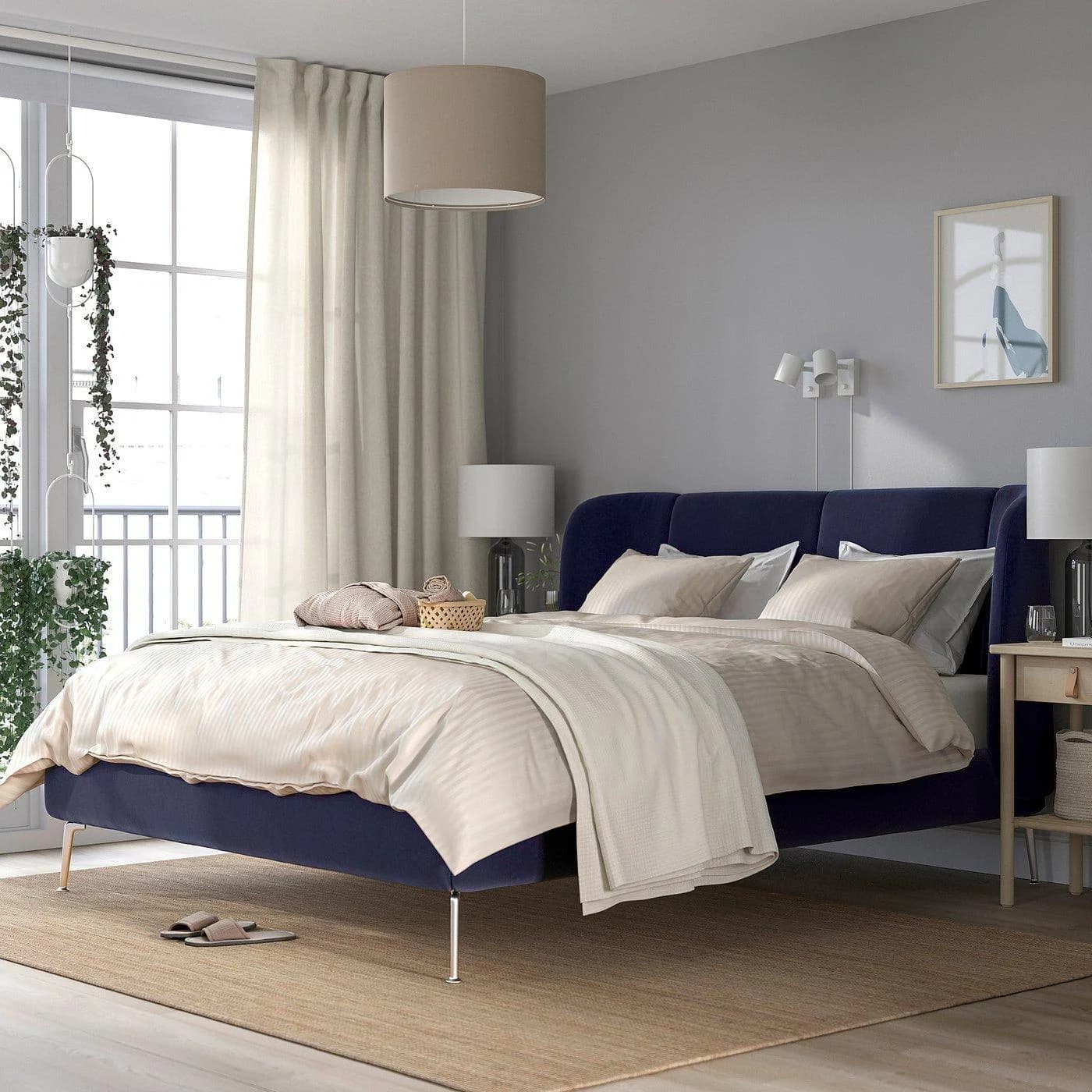 IKEA TUFJORD Bettgestell gepolstert Dunkelblau Schwarzblau