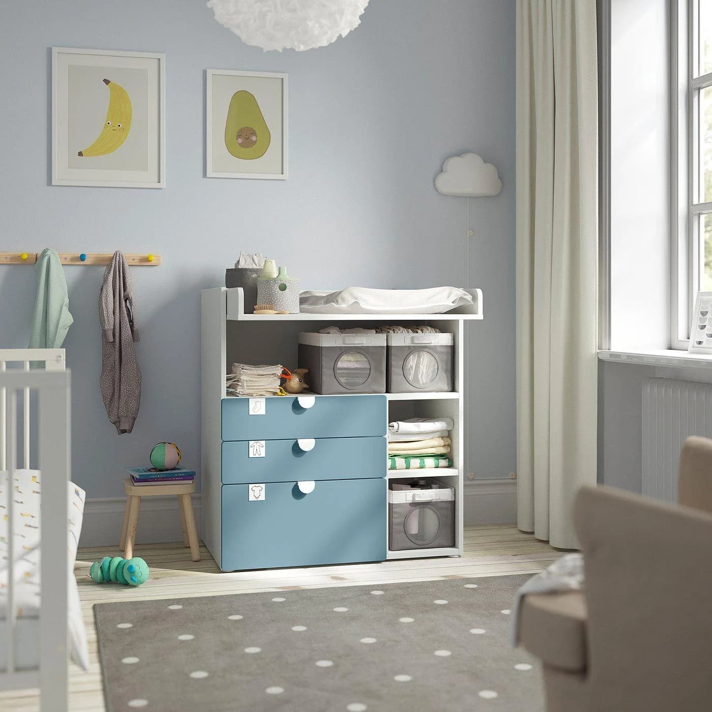 IKEA SMÅSTAD Wickeltisch Blau/Weiß mit 3 Schubladen