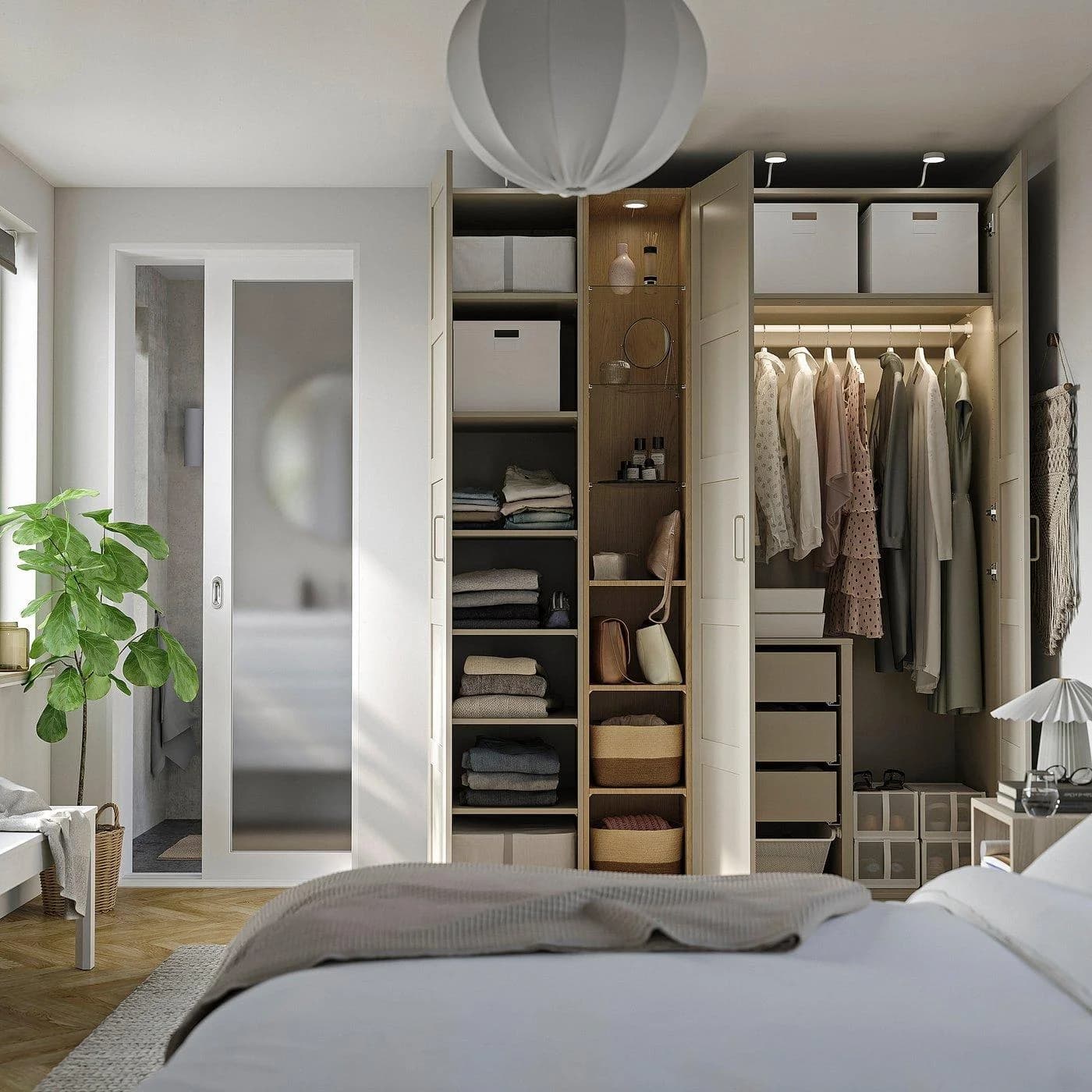 IKEA PAX / BERGSBO Schrankkombination Grau/Beige Eichenachbildung