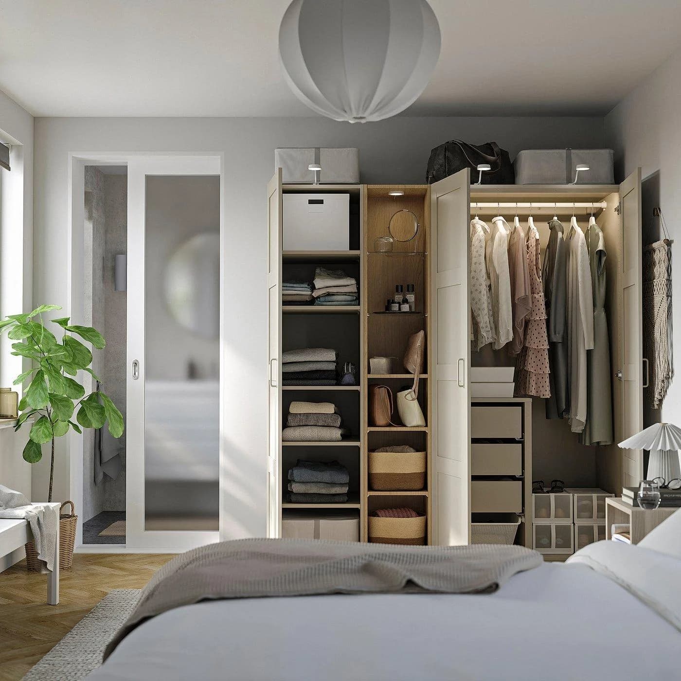IKEA PAX / BERGSBO Schrankkombination Grau/Beige Eichenachbildung