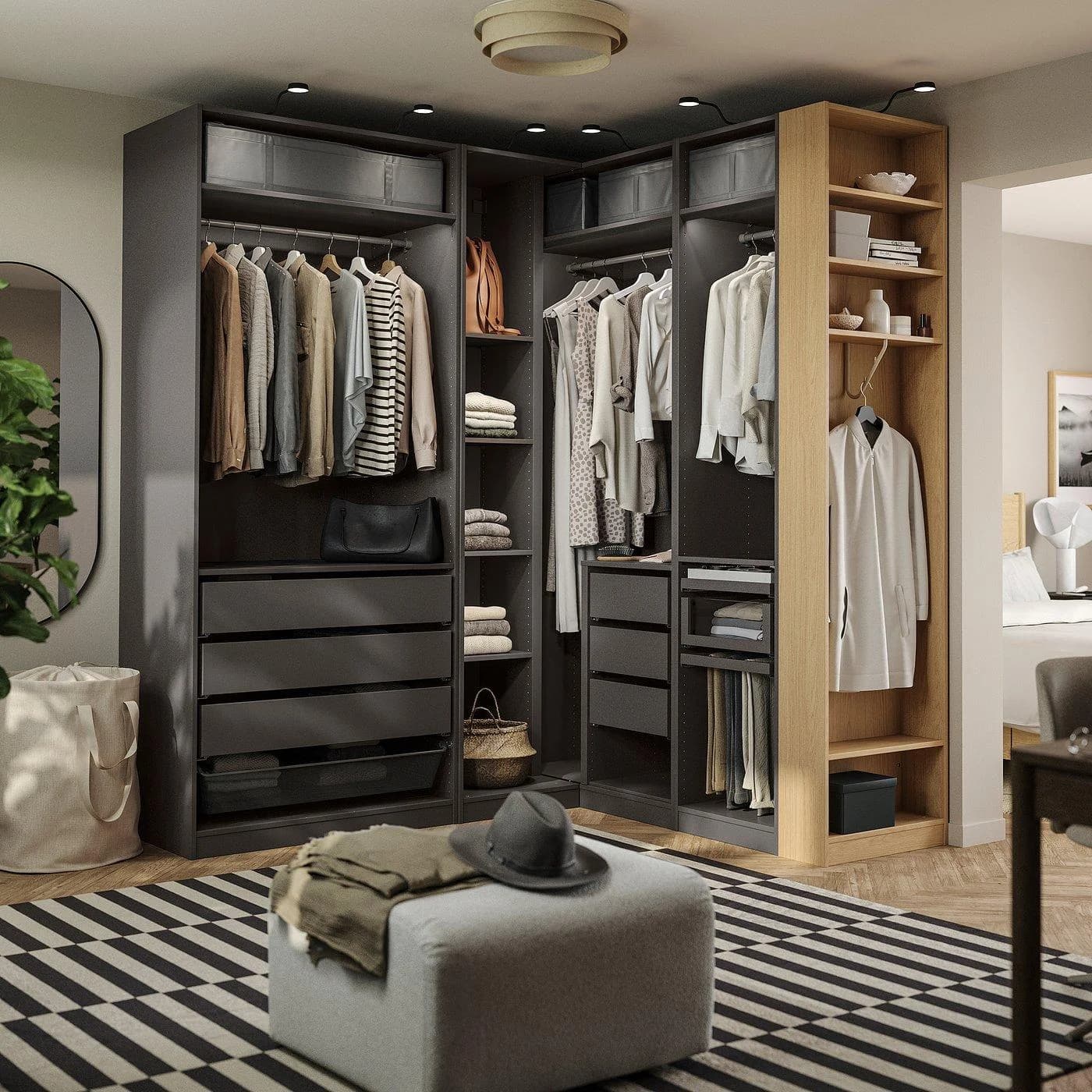 IKEA PAX Eckkleiderschrank Dunkelgrau Eichenachbildung