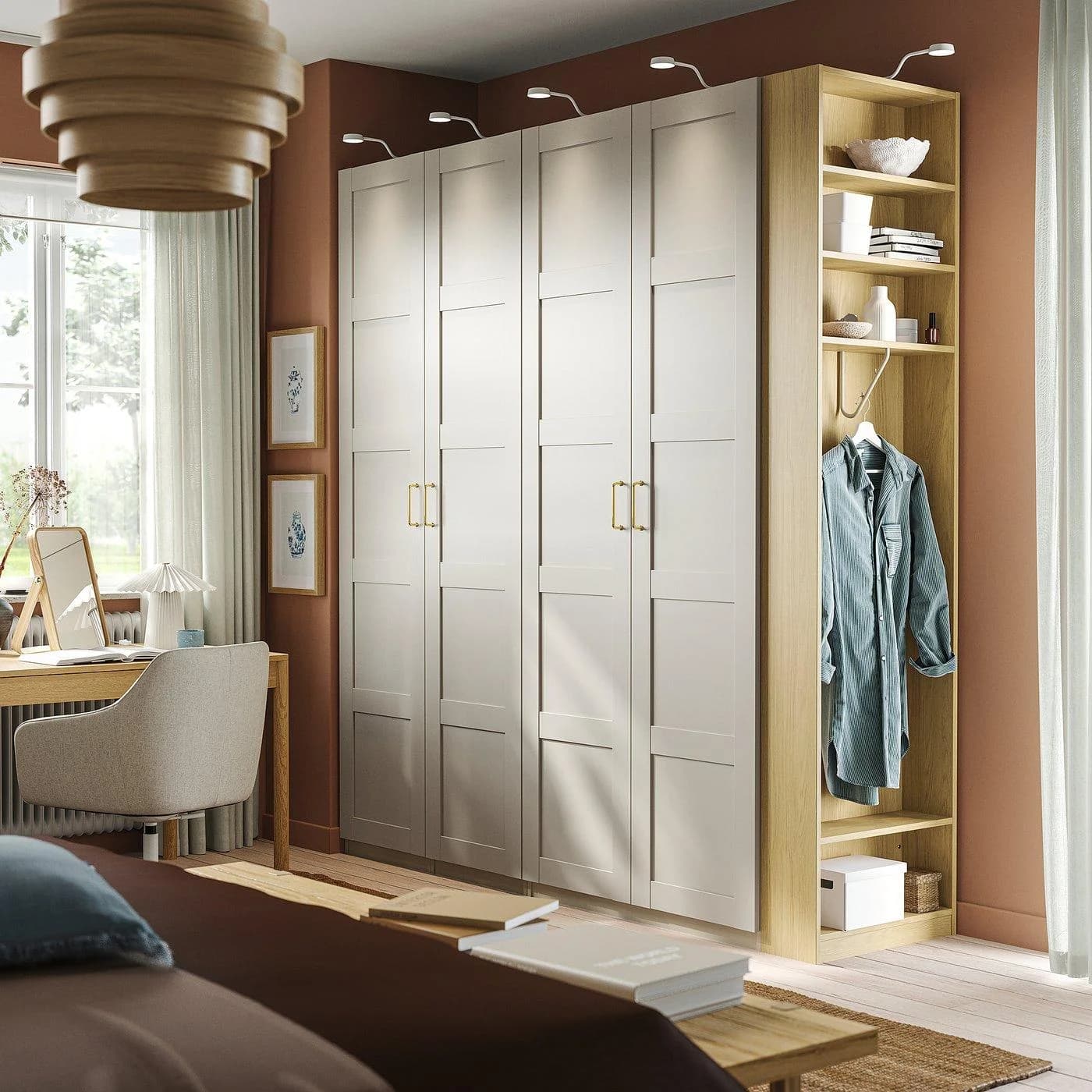 IKEA PAX / BERGSBO Schrankkombination Graubeige Eichenachbildung