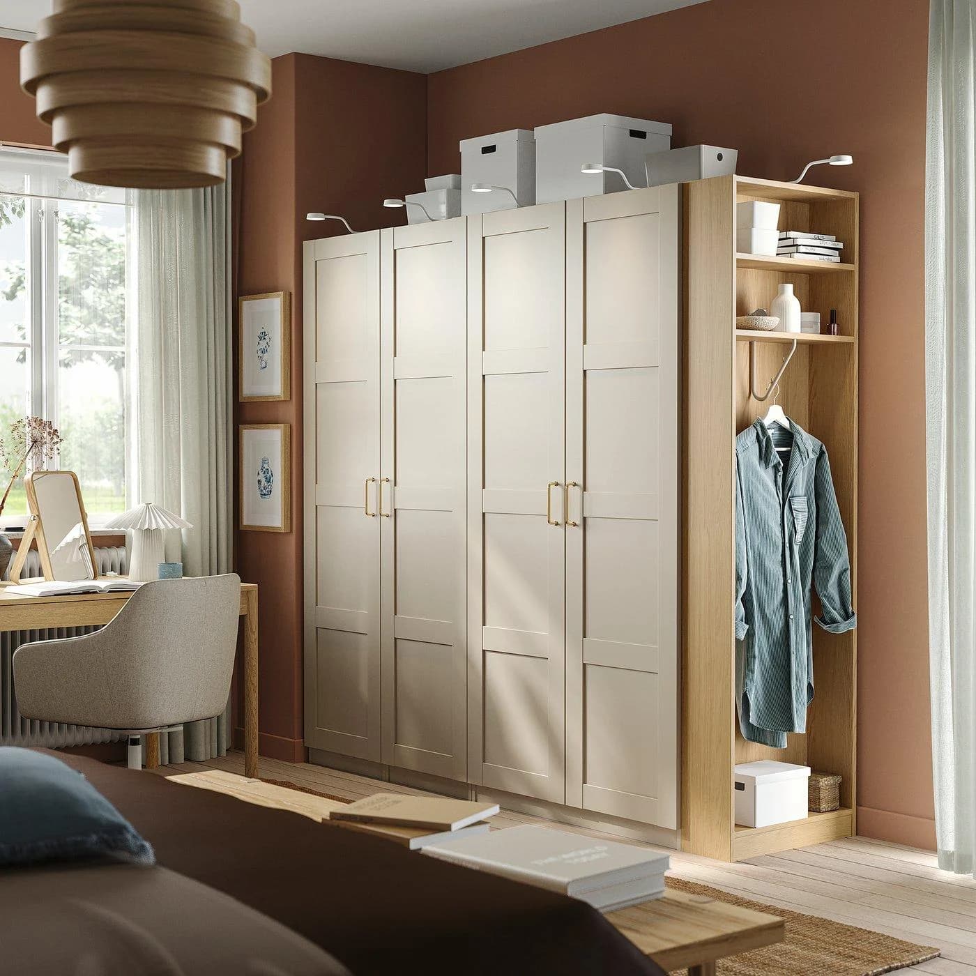 IKEA PAX / BERGSBO Schrankkombination Grau-Beige Eichenachbildung