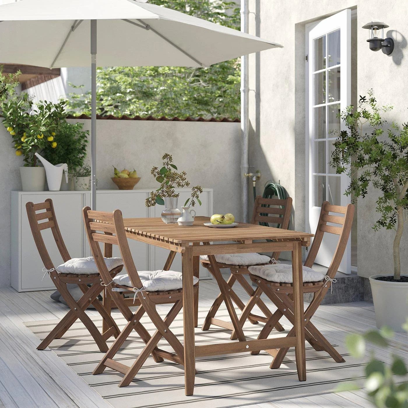 IKEA ASKHOLMEN Tisch+4 Klappstühle Außen Dunkelbraun Grau Beige