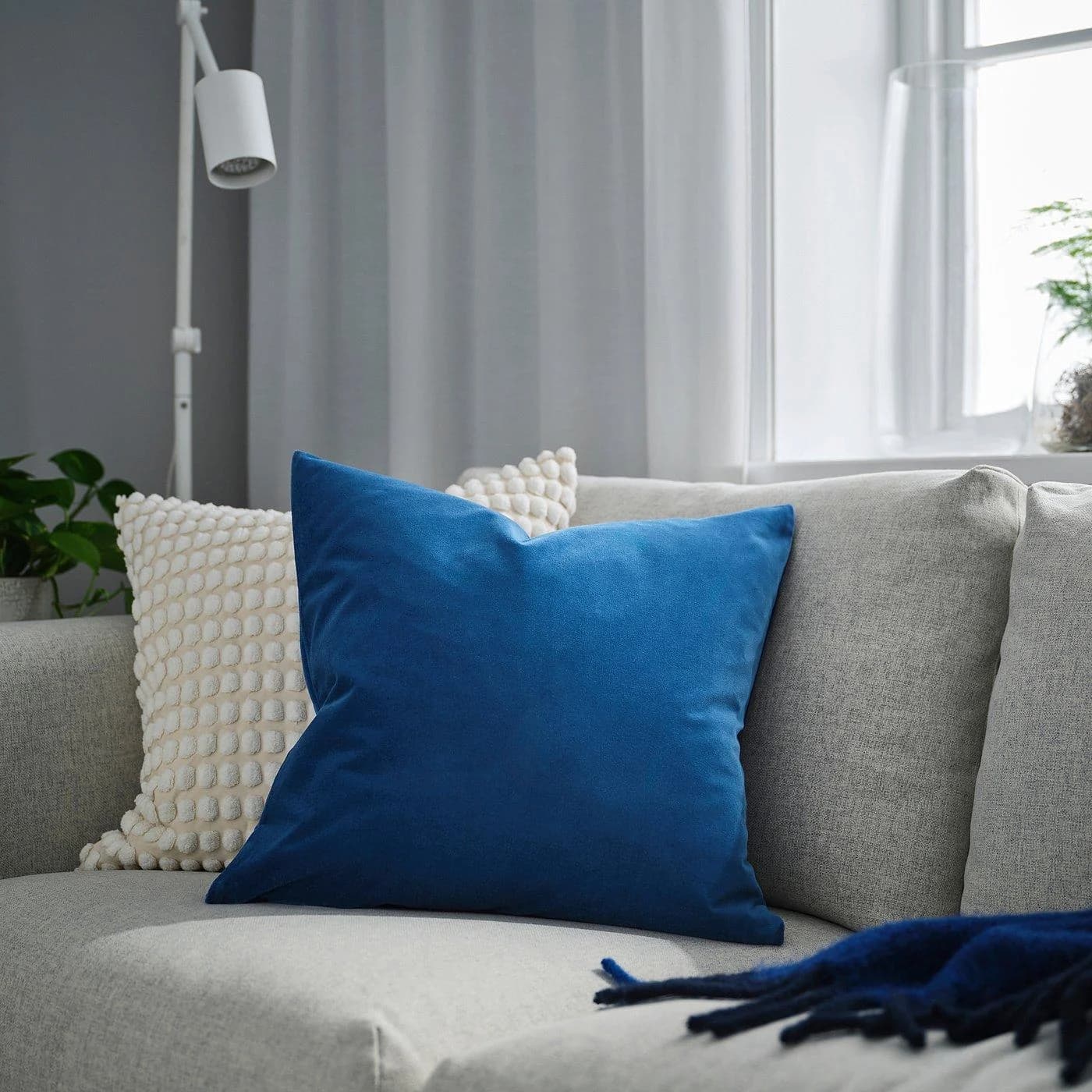 IKEA SANELA Kissenbezug Blau Baumwollsamt