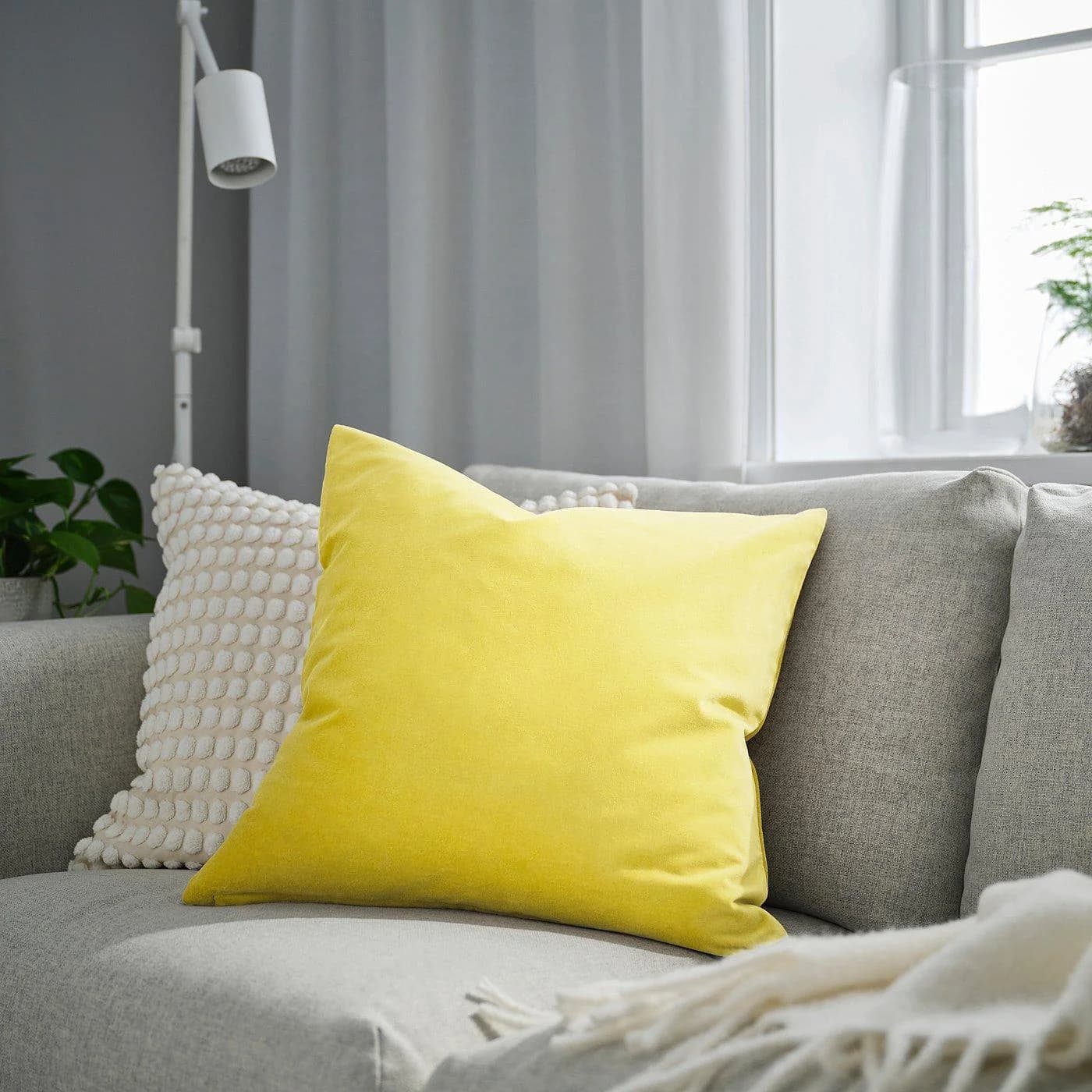 IKEA SANELA Kissenbezug Hellgelb Baumwollsamt