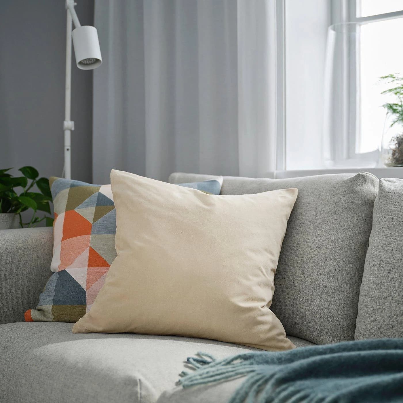 IKEA SANELA Kissenbezug Hellbeige Baumwollsamt