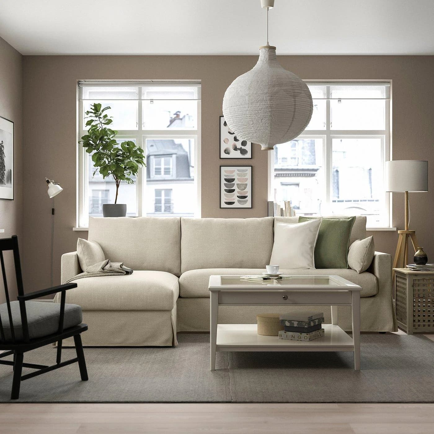 IKEA HYLTARP 3er-Sofa mit Récamiere links hellbeige