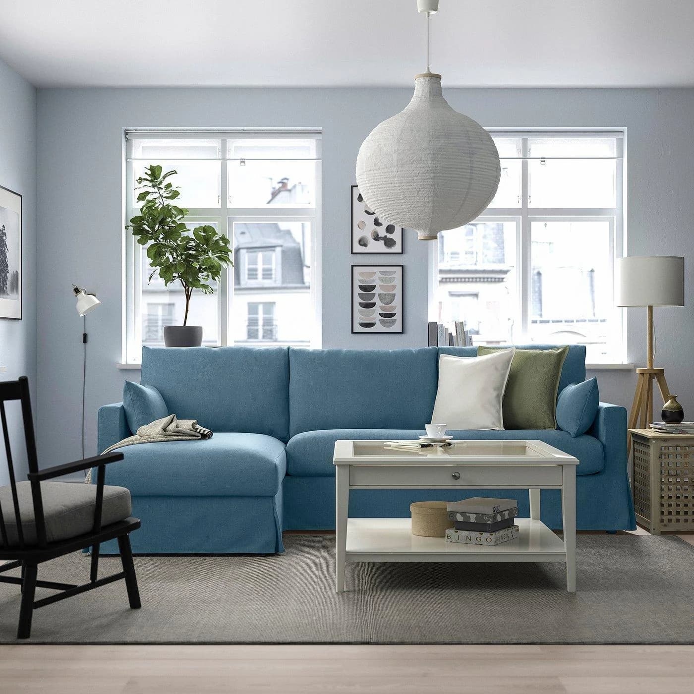 IKEA HYLTARP 3er-Sofa mit Récamiere links Blau