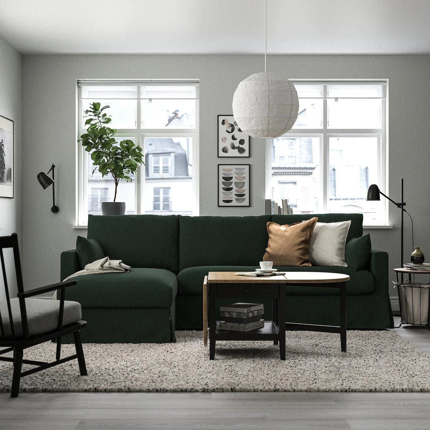 IKEA HYLTARP 3er-Sofa mit Récamiere links Dunkelgrün