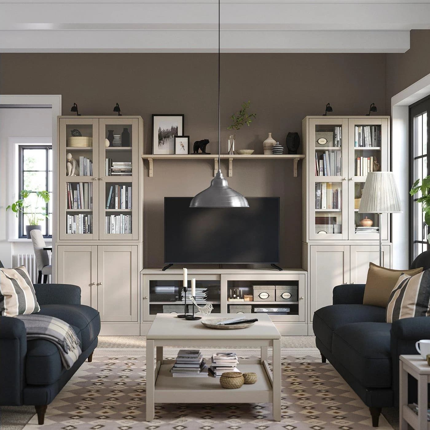 IKEA HAVSTA TV-Kombination mit Vitrinentüren Beige Massivholz