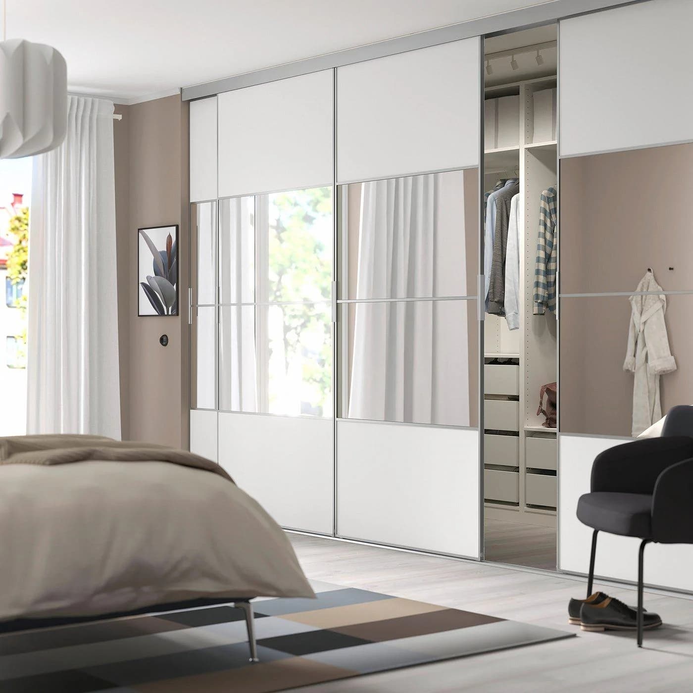 IKEA SKYTTA / MEHAMN / AULI Schiebetür-Kombination Aluminium Weiß Spiegelglas